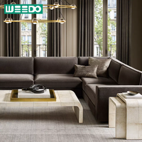 Ensemble de canapés de salon en tissu de haute qualité, canapé sectionnel cinq places pour appartement, avec accoudoirs droits et fins, meubles d'intérieur en bois