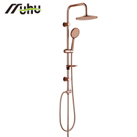 Ensemble de douche mural moderne en chrome avec barre coulissante, colonne de douche carrée et pommeau de douche pluie à main – Vente en gros