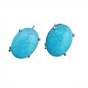 Attractive Premium Quality <b>Turquoise</b> Oval <b>Stud</b> <b>Earrings</b> Claw Setting Alloy Women's Classic Jewelry Set - Product Image 2