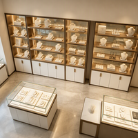 Ensemble de présentoirs à bijoux en bois moderne, combinaison de vitrine murale pour bijoux, comptoir en verre trempé avec armoire de rangement