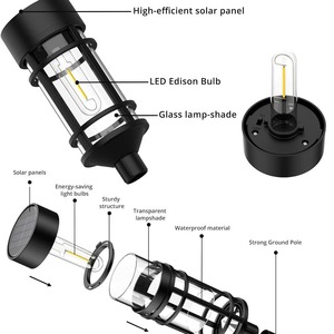 Lampes solaires de jardin à filament de tungstène LED, lampes de poteau pour aménagement paysager extérieur, étanches - Product Image 5