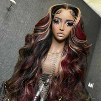 Vorgezupfte Haarlinie mit Babyaar rot blond mit schwarzer gewellter Highlight-Perücke gemischte Farben 13 × 4 menschliches Haar Spitzen-Vorperücken