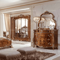 Ensemble de meubles de chambre à coucher en bois massif de style américain, design classique et luxueux, lit king-size en bois antique