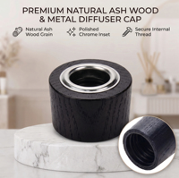 Tapa Difusora Universal WeWood de Vietnam, de Madera de Fresno Natural, para Botellas de Fragancia, con Acabado Negro Mate y Anillo Metálico