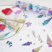 Chemin de table en tulle rose doré avec imprimé ABC 123 pour la décoration de fête d'anniversaire