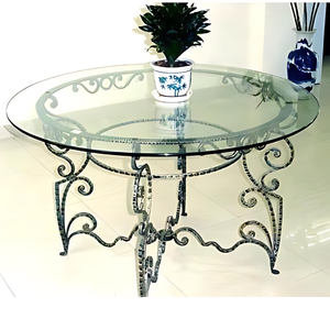 Table basse en fer forgé Table basse ronde en fer avec dessus en verre Table basse antique avec dessus en marbre - Product Image 1