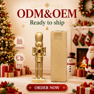 Matte Drummer Gouden Notenkraker 25cm Houten Handgemaakte Kerstdecoratie Cadeau Op Maat Groothandel Fabriekslevering - Product Image 1