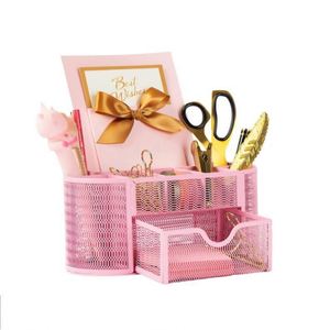 Wholesale Metal Desk Organizers Office Supplies Pencil Holder Sliding <b>Drawer</b> Mesh Desktop Organizer with <b>6</b> Compartments - Product Image 5