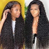 Perruque de style européen-américain, petites boucles africaines, lace front 13x4, raie centrale, cheveux synthétiques longs bouclés, résistants à la chaleur