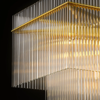 Lustre Linéaire Moderne de Luxe à Double Niveau avec Tubes en Verre Rectangulaires pour Villa, Restaurant, Salle à Manger, Îlot de Cuisine