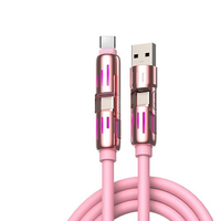 Kabel pengisian daya Cepat 240W 4 in 1, kabel Data USB Tipe C ke L dengan lampu pernapasan untuk ponsel