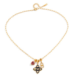Collier en acier inoxydable 316 avec pendentif trèfle à quatre feuilles en cristal rouge et chaîne dorée, bijou cadeau - Product Image 5