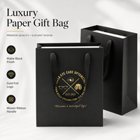Sac de luxe personnalisé en papier noir de qualité supérieure - Carton noir mat avec détails dorés, poignée tressée durable, recyclable et réutilisable pour bougies