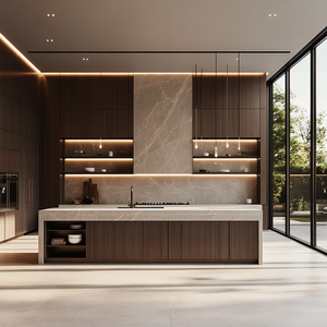 Modern Solid Wood Kitchen Cabinet With Faucet PVC &amp; Artificial Marble <strong>Countertop</strong> Factory Price Customized Design For Home Dining
