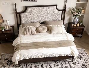 Premium Queen Size Upholstered <b>Bed</b> With Floral Fabric Tall Headboard For Vintage Bedroom - Product Image 4