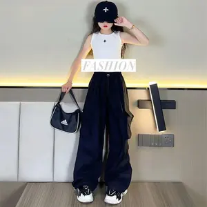 夏6 8 1012歳の大きなティーンエイジャーは10代の女の子のクロップベストと10代の女の子の服のためのパンツを設定します2ピースの子供服の女の子