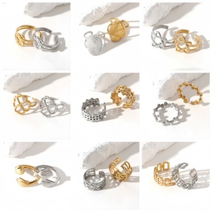 Anillos de Acero Inoxidable Ajustables con Baño de Oro, Minimalistas, Resistentes al Deslustre, con Forma de Corazón y Estrella, para Mujer, Venta al Por Mayor - Product Image 4