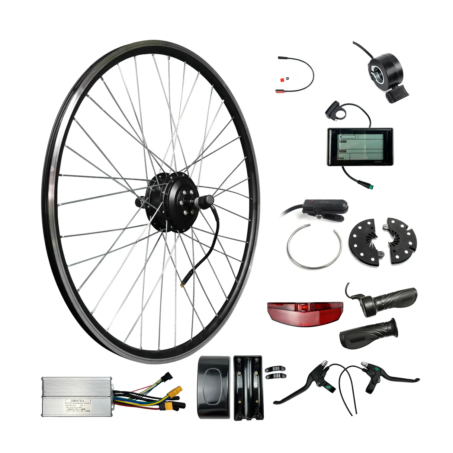Roda sepeda listrik, e-bike rem depan belakang Kit lampu untuk 36v 48v Batt mudah dipasang sepeda Motor listrik Kit baterai Lithium LCD 24 "roda sepeda