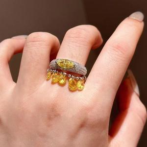 Anillo Moissanite de Plata Pura S925 con Incrustaciones de Diamante Amarillo Ojo de Caballo, Estilo Medieval Francés, Lujoso y Ligero - Product Image 3