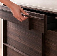Meubles de cuisine modulaires haut de gamme sur mesure sans poignées, en placage de bois, pour toute la maison, style moderne et luxueux