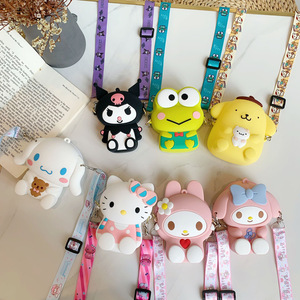 Carteira dos desenhos animados das crianças Kuromi Sanrioed Stitch Olá KT Cat Melody Slant Cross Silicone Jogo ao ar livre Small Items Storage Bag
