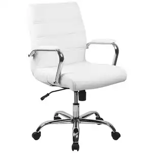 Kursi kantor sandaran sedang kulit putih mewah desain unik kualitas tinggi bingkai logam putar kursi kantor