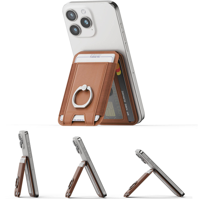 2026 Strong Magnetic Wallet with Adjustable Stand RFID Card Holder Ring Loop Adjustable Foldable phone wallet for Iphone 18 17