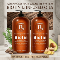 Ensemble Shampoing et Après-Shampoing Nourrissant à la Biotine 500ml, Gel Végétalien Épaississant à l'Huile de Ricin et au Gingembre, Anti-Pelliculaire, Favorisant la Croissance Capillaire pour Tous