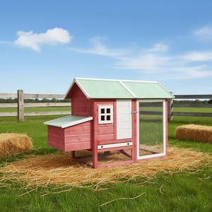 Jaula para pollos de madera de pino maciza 66.9x31.9x43.3 pulgadas en rojo para alojamiento de aves - Product Image 2