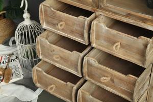 Buffet de salle à manger de style ferme antique traditionnel, 2 portes en verre, 6 tiroirs, design rustique haut, bois recyclé, bar à domicile, hôtel - Product Image 6