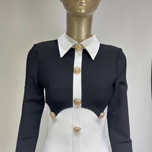 <span class=keywords><strong>Abito</strong></span> aderente con bottone di colore a contrasto di lusso firmato Fournisseur abiti bende da <span class=keywords><strong>donna</strong></span> elegante e sottile da ufficio Mini <span class=keywords><strong>abito</strong></span> da festa - Product Image 4