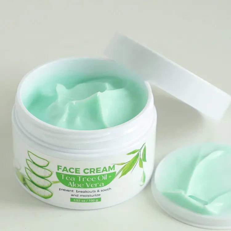 Crema facial de árbol de té y aloe vera, crema reparadora hidratante antiacné natural, crema facial ligera iluminadora