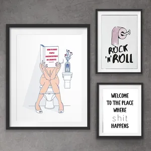 现代厕所性感女人帆布印花摇滚音乐趣味浴室图片海报时尚卷纸帆布家居装饰画