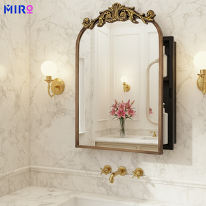 Espejo de Baño con Marco Metálico de Lujo, Estilo <span class=keywords><strong>Barroco</strong></span> Francés, Arqueado, Pintado a Mano con Diseño Floral, 51x76 cm, Estilo Europeo Vintage - Product Image 1