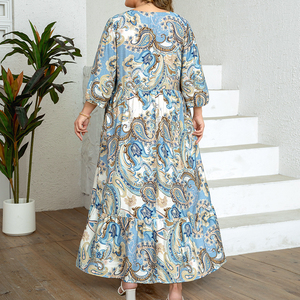 Hot Sale <strong>Plus</strong>-<strong>size</strong> Women's Cashew Print Dress V-neck 3/4 Sleeves Loose Fit Skirt Elegant Resort Style 1XL-5XL Woven <strong>Clothing</strong> - Product Image 2