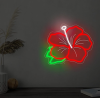 Enseigne néon Hibiscus, lumière LED en forme de fleur d'hibiscus, décoration florale hawaïenne |   Mur de fleurs tropicales à intensité variable alimenté par USB