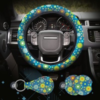 4 pièces de housse de volant à imprimé léopard avec 2 porte-gobelets de voiture et porte-clés en cuir pour voiture, camion, SUV (motif d'horreur)