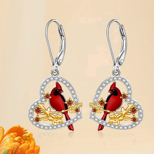 Orecchini pendenti a forma di cuore con uccellino rosso per donna, design simpatico a forma di animale, accessori per l'orecchio da indossare tutti i giorni - Product Image 2