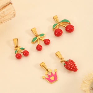 Olivia Stainless Steel Cherry Strawberry Moon <span class=keywords><strong>Suitcase</strong></span> 18k Gold Plated Plane Travel Fashion Charm Pendant untuk Pembuatan DIY - Product Image 4