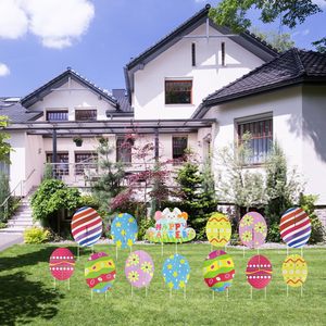 Meilleures ventes : Panneau de jardin en plastique PP imprimé 3D double face en forme d'œuf de Pâques, Fournitures de vacances de Pâques transfrontalières - Product Image 5