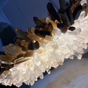 Lampadario a sospensione grande in cristallo naturale con strisce in ottone, decorazione di lusso <span class=keywords><strong>per</strong></span> soggiorno duplex, villa, sala cava - Product Image 5