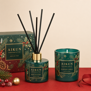 Aikun 80ml Christmas Tree Window Boxed Reed Diffuser and Scented <b>Candle</b> <b>Gift</b> <b>Set</b> with White Reeds for Seasonal Home Fragrance - Product Image 2