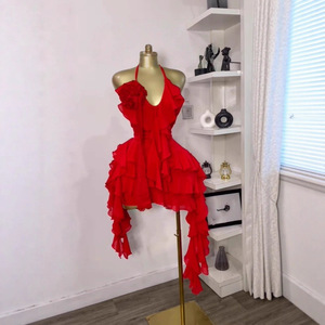 Robes sexy sans manches pour femmes, col en V, col halter avec broche, franges asymétriques, dos nu, Sehe Fashion - Product Image 1
