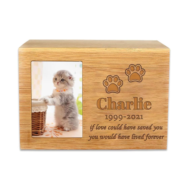 Custom Eco-Friendly Durable Polished Bamboo Natural Pet Coffin Pet Funeral Memorial Cat Dog Personal