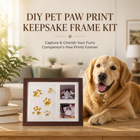 Kit DIY de souvenirs d'empreintes de pattes d'animaux, cadre photo en bois massif, ensemble commémoratif d'empreintes en argile auto-durcissante pour chiens et chats