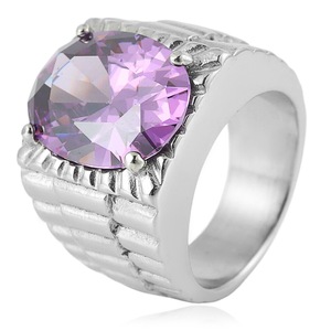yunnique Men's <b>Titanium</b> Steel <b>Ring</b> With Oval Crystal Prong Setting Geometric Design Wedding Band Fashion Jewelry Gift - Product Image 4