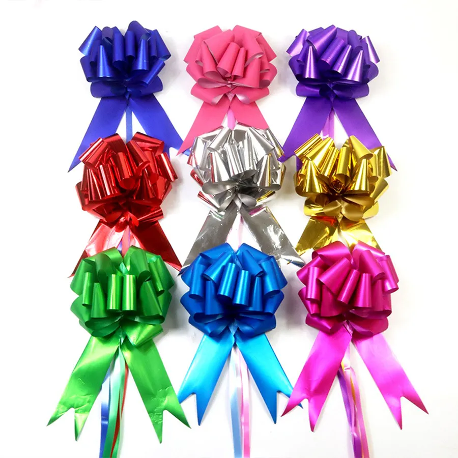 Gifts Wedding Pom Pom Pull Bows Present Wrapping Pull Bows with Ribbon Flower Free Sample Plastic Valentine's Day Floral