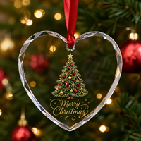 Ornement de Noël en verre cristal transparent en forme de cœur pour la décoration des fêtes de Noël