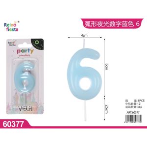 Numero 6 bagliore nella torta di compleanno blu scuro a forma di candela di cera per decorazioni per feste e occasioni di capodanno confezionate in scatola - Product Image 1