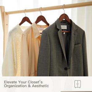 Lot de 90 cintres robustes en bois massif multifonctionnels et flexibles, avec crochet pivotant à 360° pour manteaux et robes, personnalisables OEM/ODM avec logo - Product Image 3